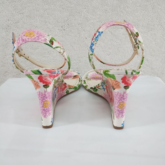 Vince Camuto Sandals Womens 9M Floral Wedge Ankle Strap White Multicolor Heels - Picture 2 of 7